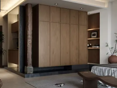 Wabi-sabi bedroom interior 3D model