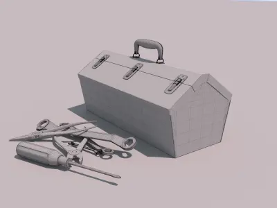 old toolbox with tools 3D model