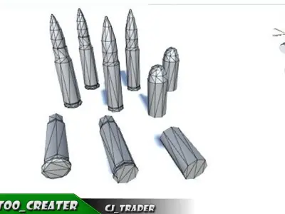Shell-Bullets low poly 3d model bullets for tattoo creator Low-poly 3D model