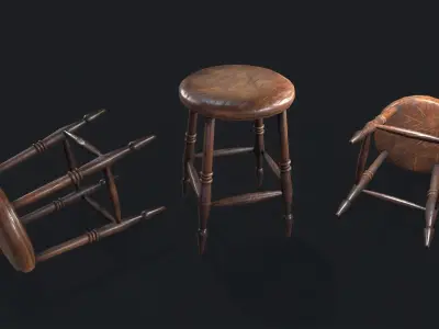 Antique Old Chair Low-poly 3D model