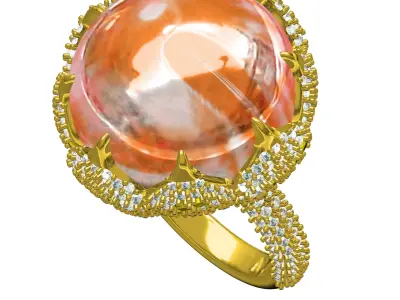 Antique Cabochon Stone Cocktail Diamond Ring 3D print model