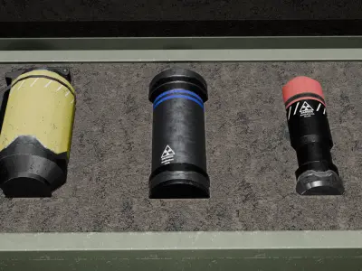 Pack of three Futuristic grenades Low-poly 3D model