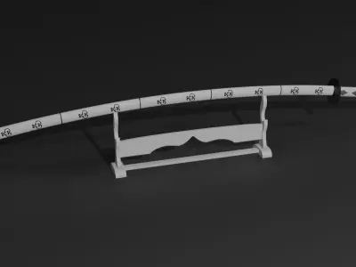 Base Katana with scabbard and Katana stand 3D model