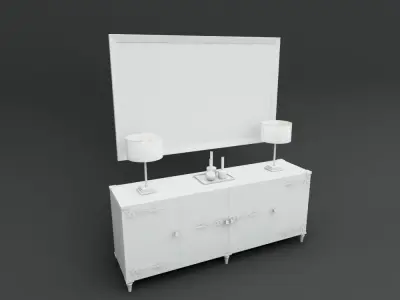 Console dresser with two lamps and painting Free 3D model
