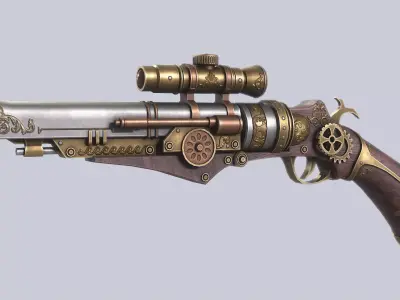 Steampunk gun Low-poly 3D model 3