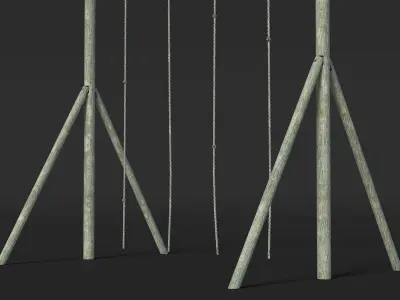 Old Training Crossbar with Ropes 3D model