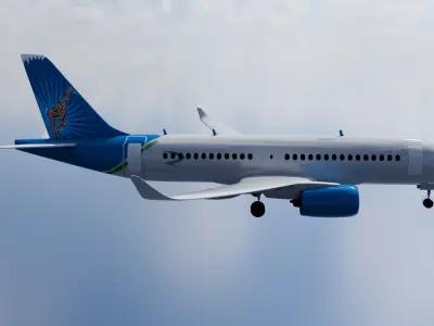 High Quality Airbus A220 300 with Detailed Cockpit  Low-poly 3D model