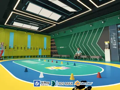 Indoor Roller Skating Rink Kids Training Center Scene 3D model