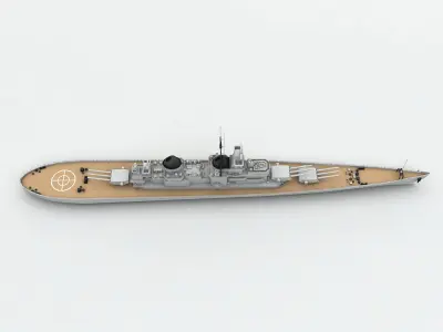 Military Battleship BB 62 WWII Low-poly 3D model