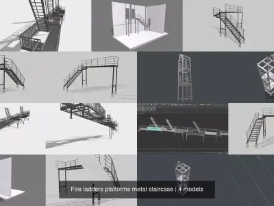Fire ladders platforms metal staircase 3D Model Pack