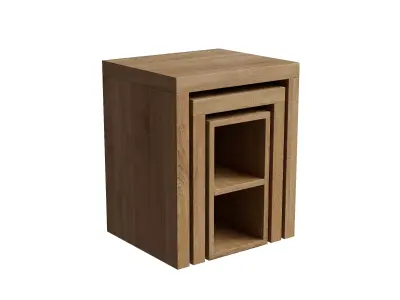 Set Of 3 Rectangle Oak Effect Tables Low-poly 3D model