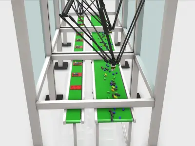 3 Delta Robot  - Station  Assembly Process Line  Low-poly 3D model
