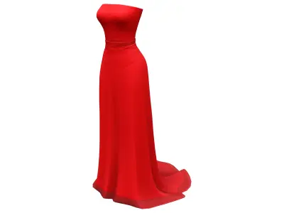 Elegant Long Red Gown Dress With Train Low-poly 3D model