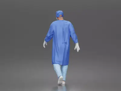 Surgeon walks down corridor wearing surgical gown face mask 3D print model