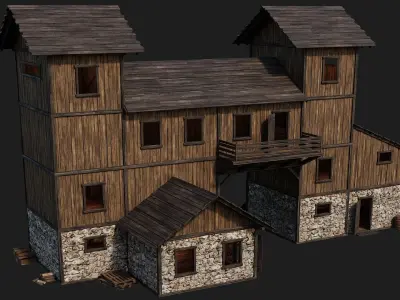 Old Wooden House Building 4K Textures GameReady 123 Low-poly 3D model