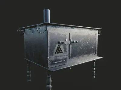 Gameready furnace wood burning stove Low-poly 3D model