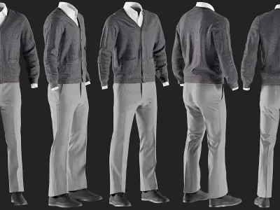 Mens Pants with Waistcoat Shirt and shoes 3 3D model