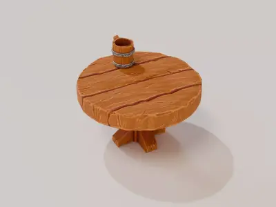 Stylized Wooden Tavern Table with Mug Low-poly 3D model