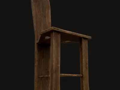 Unique Medieval Wooden Tall Chair Low-poly 3D model
