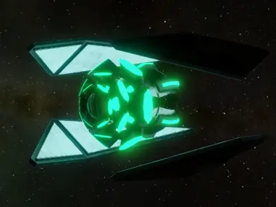 Spaceship starship in space with lights Low-poly 3D model