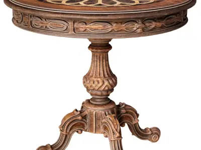 Round Wooden Carved Distressed Dining Coffee  Table Rustic Style 3D model