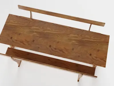 Vintage School Refectory Table with Benches 3D model