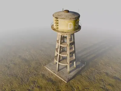 WATER TOWER CONCRETE BRUTALISTIC BALKAN STYLE Low-poly 3D model