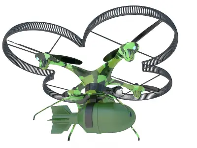 Military drone quadcopter with bomb 3D model