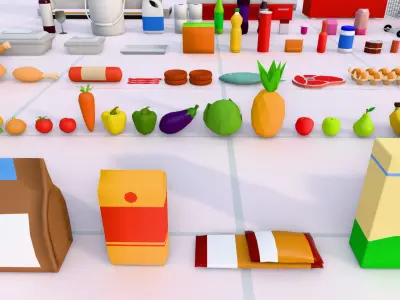 Lowpoly Food Asset Pack for Supermarkets and Grocery Stores Low-poly 3D model