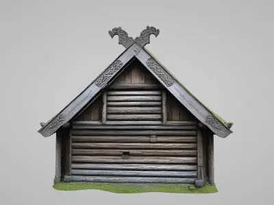 Medieval Viking village house 3D model Low-poly 3D model