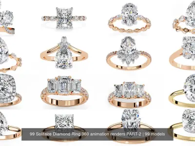 99 Solitaire Diamond Ring 360 animation renders PART-2 3D Model Pack