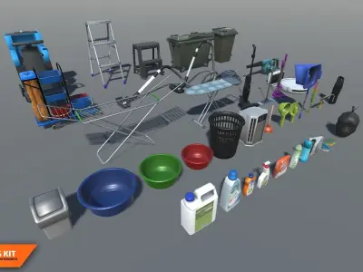 Cleaning kit - equipment  props and detergents 3D model