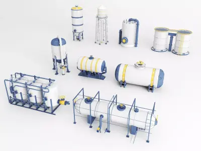 Industrial Storage Tanks and Silos Collection Low-poly 3D model