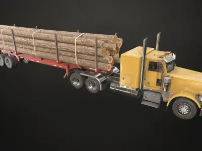 Flat Top Semi Truck Logging Trailer Low-poly 3D model