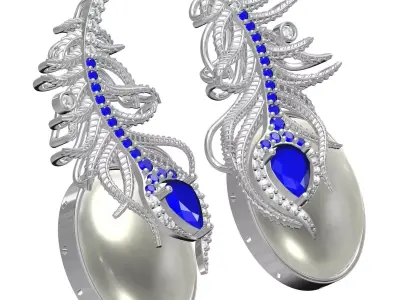 Antique Peacock Feather Pearl Drop Earring 3D print model