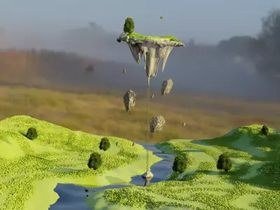 fantasy floating land Low-poly 3D model