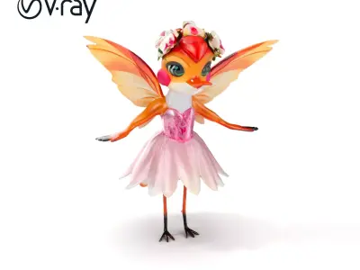 Flower Fairy Bird with Wings and Pink Dress D Model Low-poly 3D model