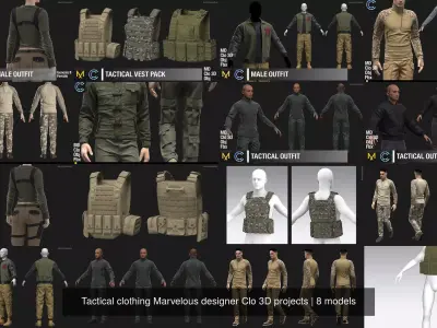 Tactical clothing Marvelous designer Clo 3D projects 3D Model Pack