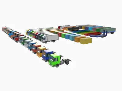 Set of trucks and trailers Low-poly 3D model by savastrionokk