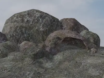 Rock Cave with textures and separate extra rocks set Low-poly 3D model