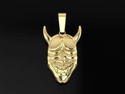 Hannya Mask Pendant 45mm Large Size With Bell 3D print model
