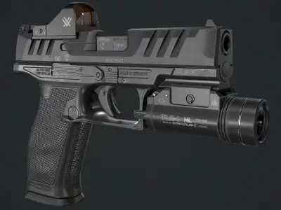 Walther PDP Fullsize with attachments Low-poly 3D model