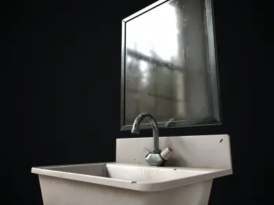  Metal Sink and Mirror Low-poly 3D model