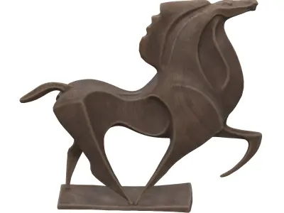 Horse abstract wood statue Low-poly 3D model