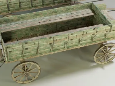 Wooden Medieval Carriage PBR Game Ready Low-poly 3D model