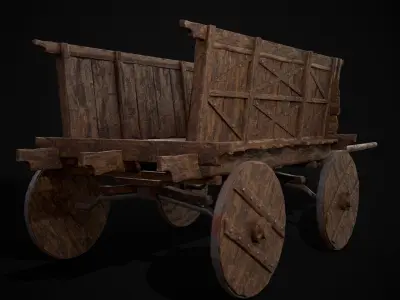 Old Wooden Transport Cart Low-poly 3D model
