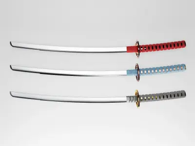 Japanese Katana Sword Damascus Steel Low-poly 3D model