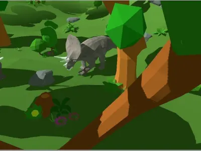 LowPoly Triceratops in forest Free low-poly 3D model