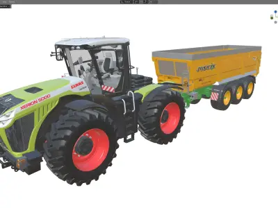 Claas Xerion 5000 Tractor and Joskin Trailer Low-poly 3D model
