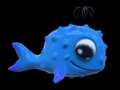 whale cartoon with rig 3D model
